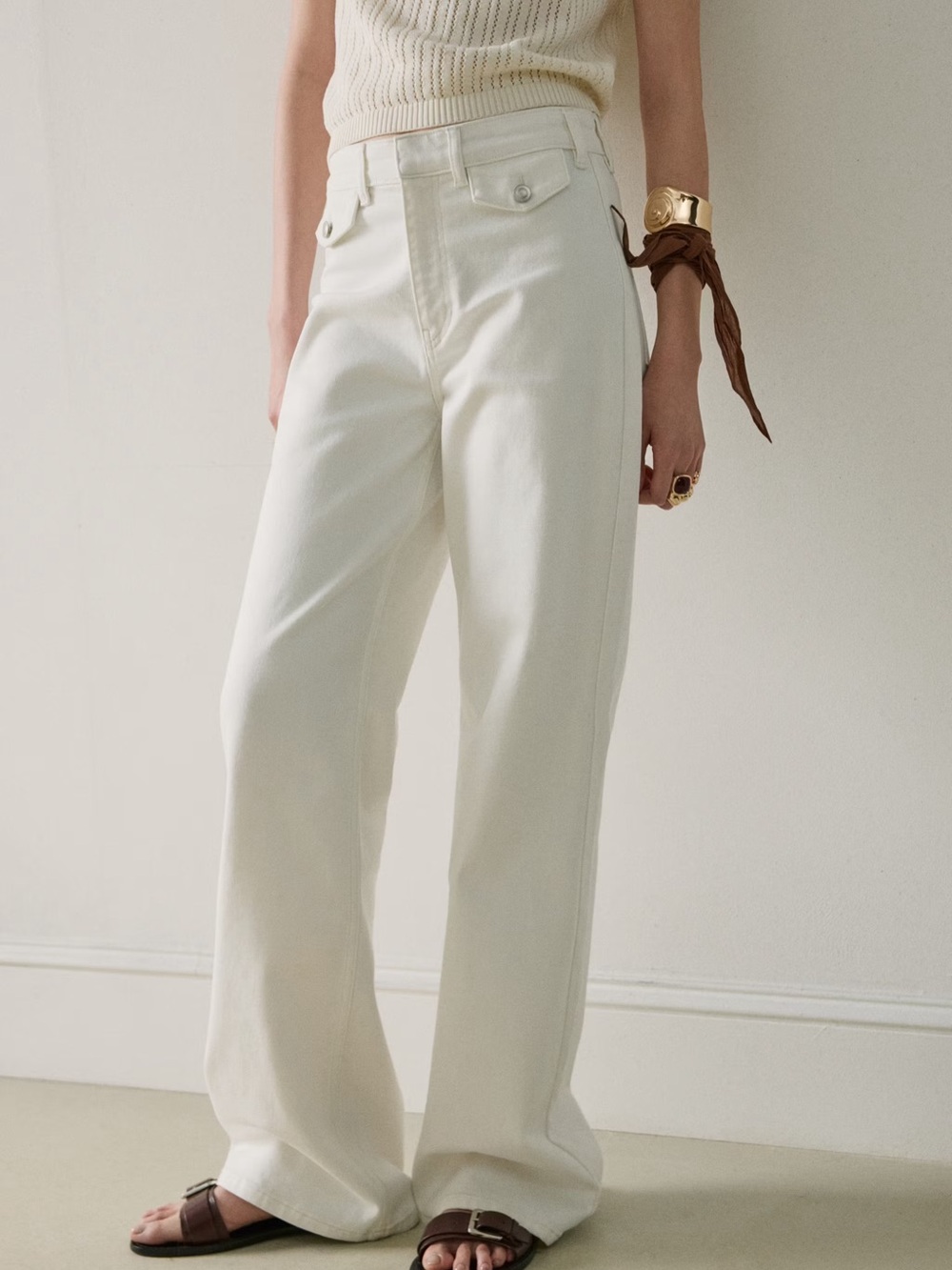 Mango Wide-Leg High-Rise Jeans in Off-White